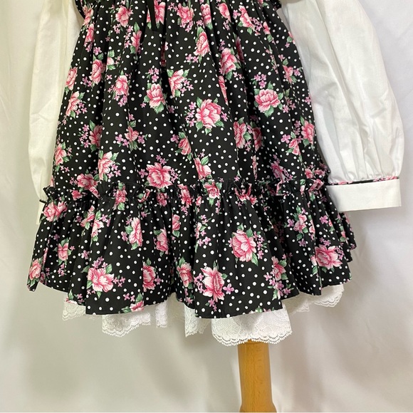 Girl’s Vintage MiniWorld Floral Polka Dot Pinafore Dress 4T Party Ruffle - Picture 5 of 12